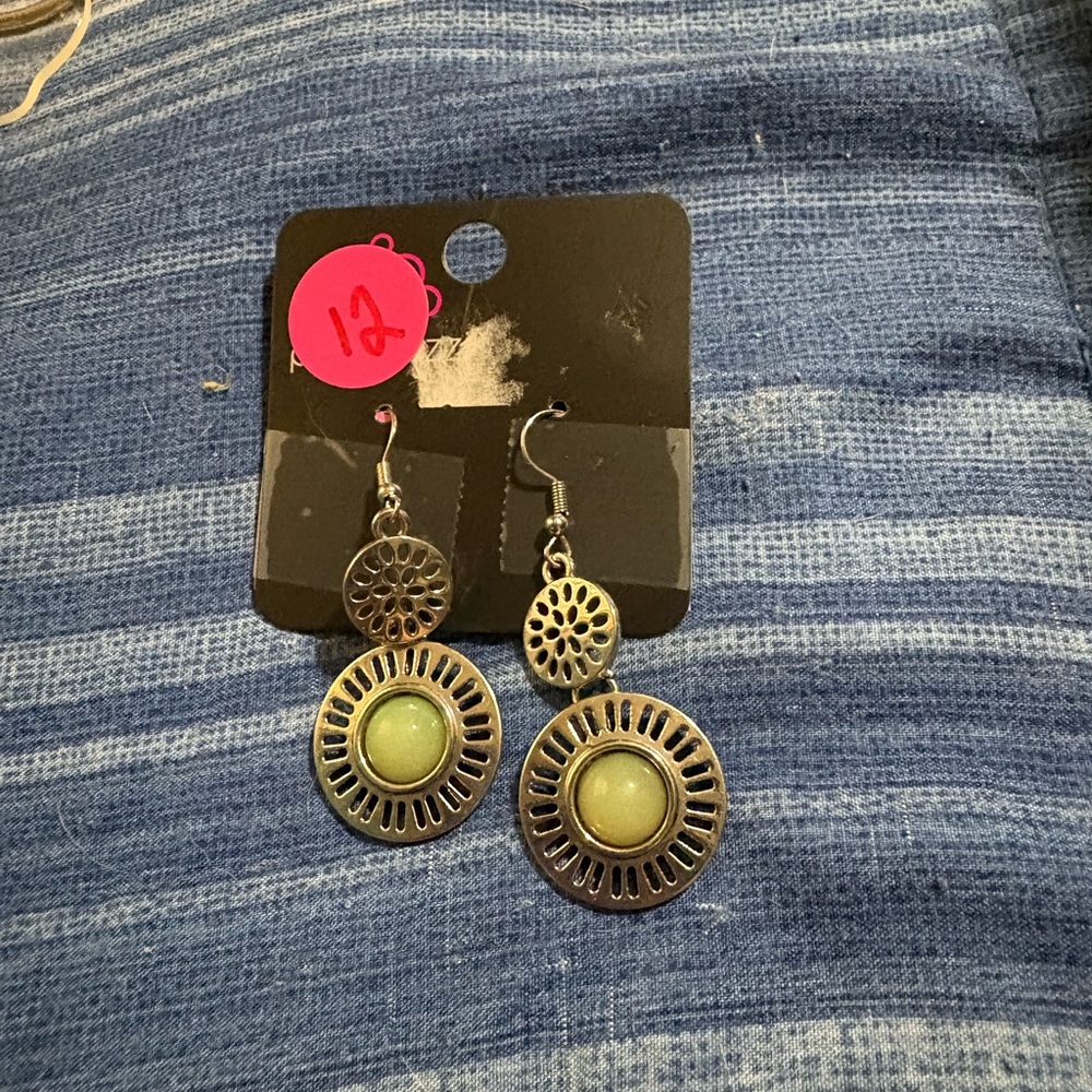 Paparazzi Silver and Green Earrings